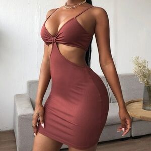 Burnt orange/auburn mini cutout dress